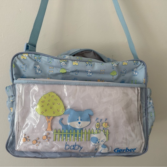 VTG 90s Y2K Insulated Diaper Bottle Bag Gerber Baby w/ Changing Pad Blue Animals - Picture 2 of 16